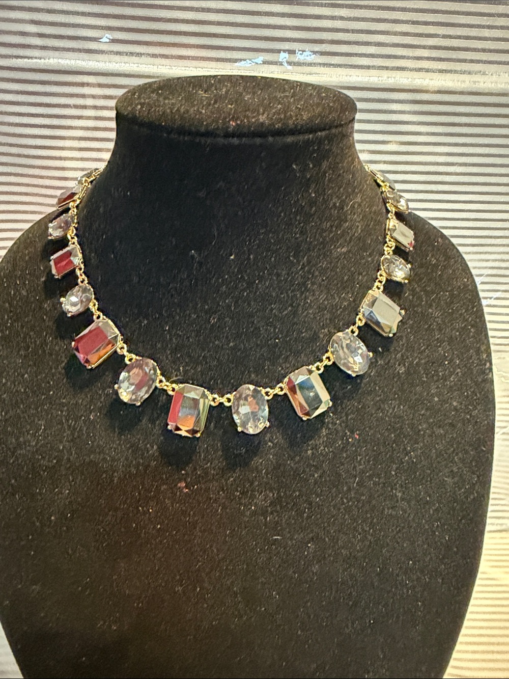 Cookie Lee Gold-Tone Necklace with Iridescent Clear and Pink Crystals